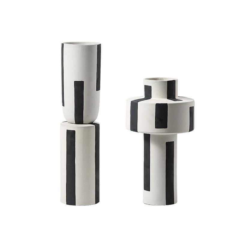 Minimalist Hand Painted Ceramic Vase With Vertical Lines - Pacisia