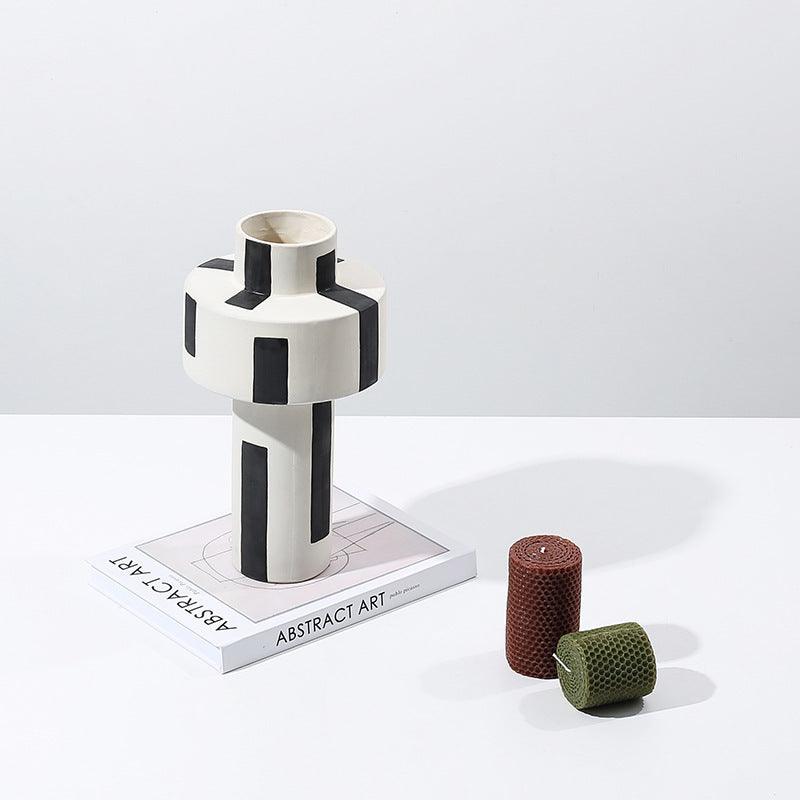 Minimalist Hand Painted Ceramic Vase With Vertical Lines - Pacisia
