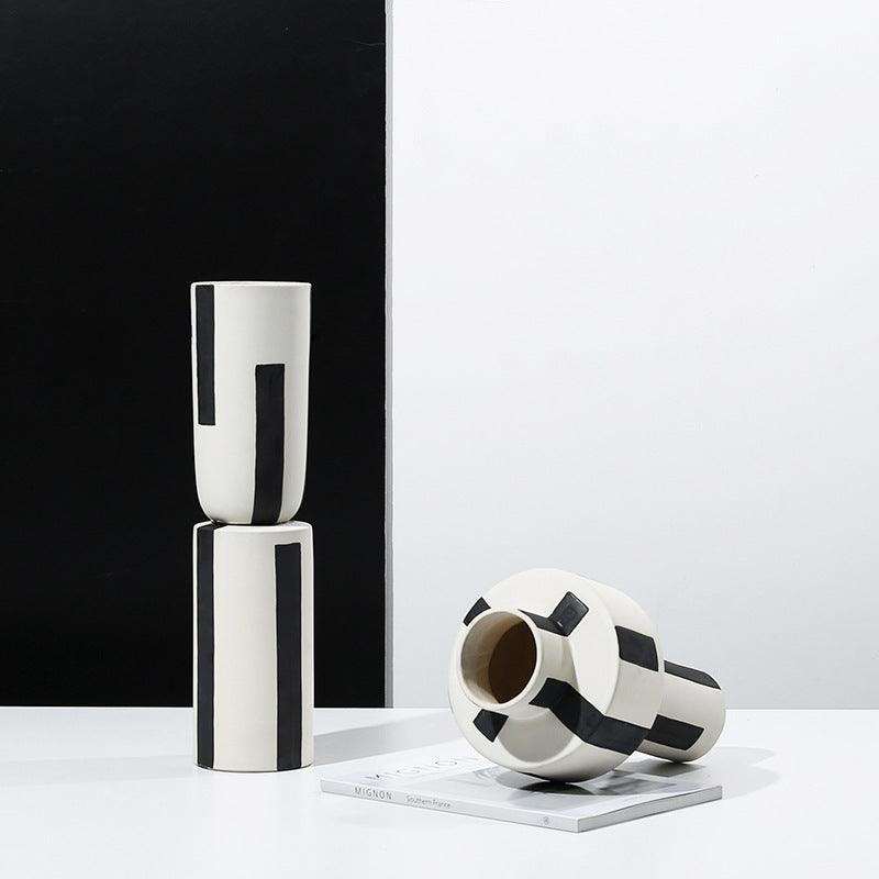 Minimalist Hand Painted Ceramic Vase With Vertical Lines - Pacisia
