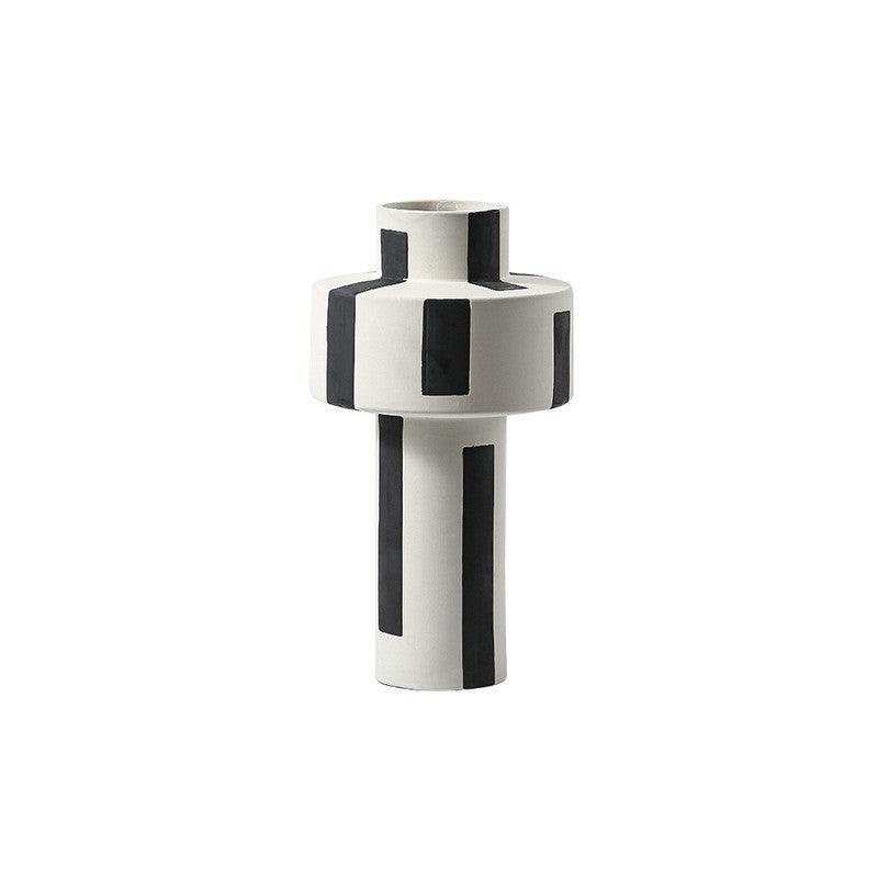 Minimalist Hand Painted Ceramic Vase With Vertical Lines - Pacisia