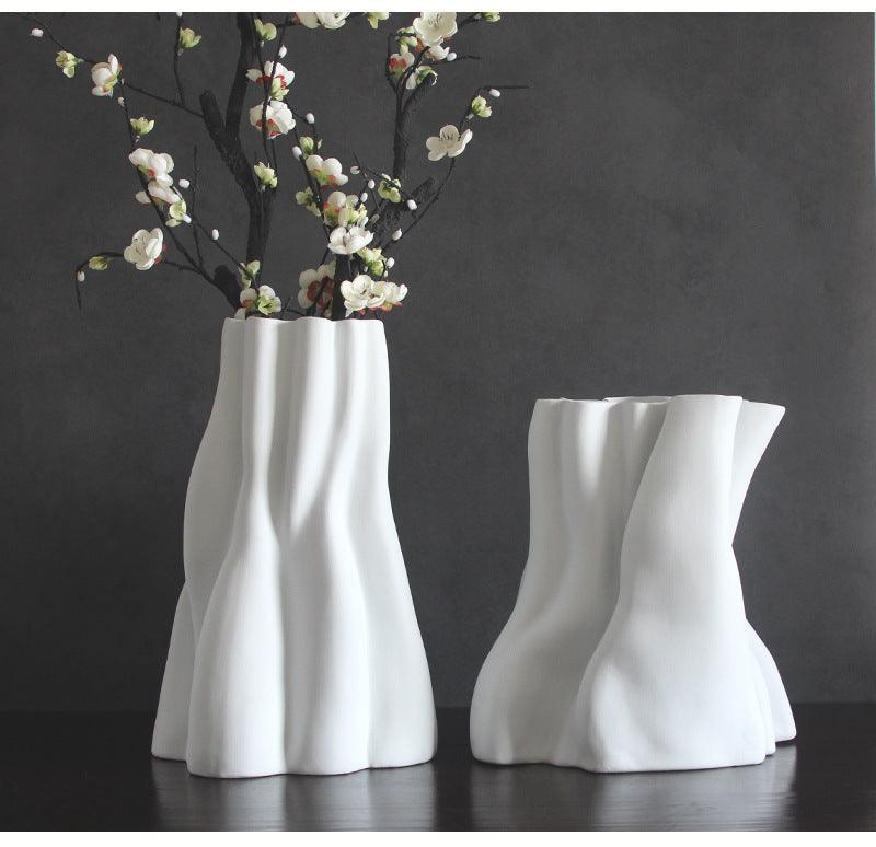 Model Room Living Room Entrance White Ceramic Biscuit Large Vase - Pacisia