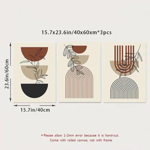 3pcs Modern Abstract Green Plants Leaf Sun Lines Wall Boho Art Canvas Painting Posters Prints Pictures Living Room Decor Gifts - Pacisia