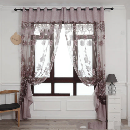 Modern and simple flower blooming rich and honorable big peony jacquard burnt-out window screen curtain - Pacisia