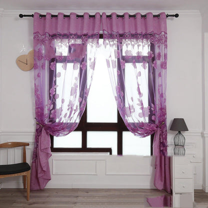 Modern and simple flower blooming rich and honorable big peony jacquard burnt-out window screen curtain - Pacisia