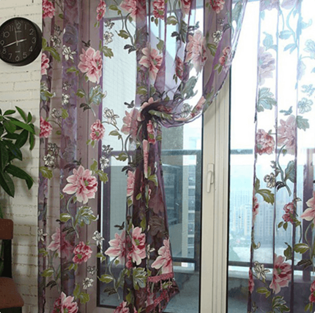 Modern and simple flower blooming rich and honorable big peony jacquard burnt-out window screen curtain - Pacisia