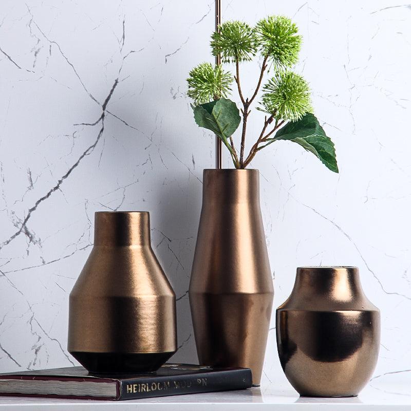 Modern And Simple Golden Ceramic Vase Ornaments Nordic Net Red Creative - Pacisia