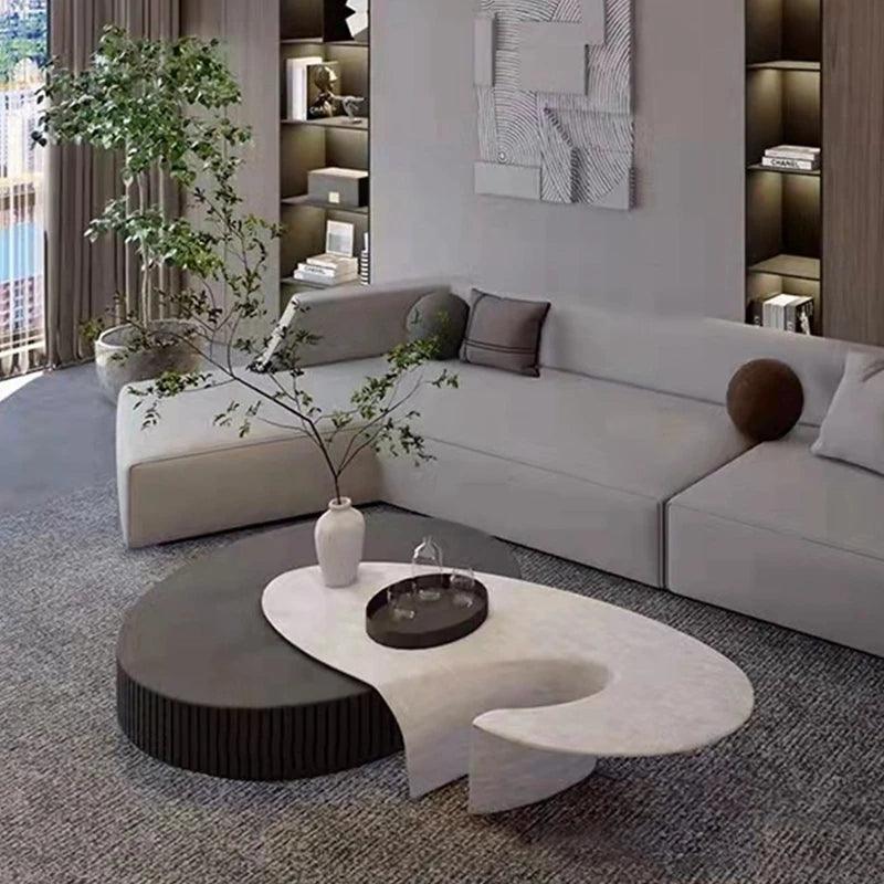 Modern Coffee Table Living Room Wood Elipse Unique Home Coffee Table Modern Home Made Set White Italian Table Basse FurnitureXS - Pacisia
