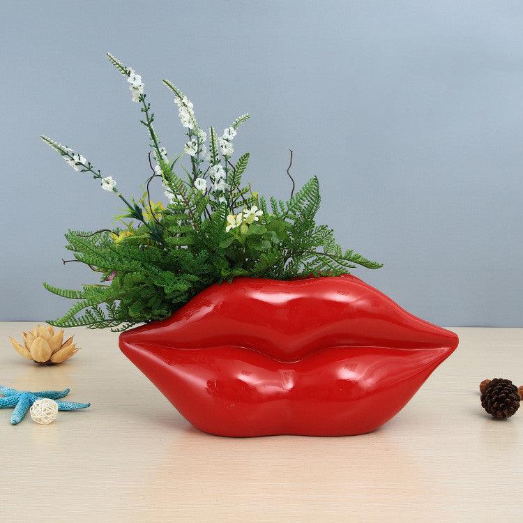 Modern Creative Red Lip Resin Vase Porch Crafts - Pacisia