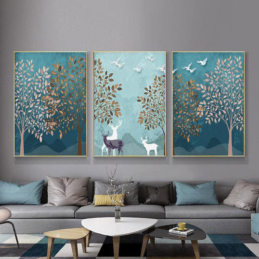 Modern Forest Landscape Living Room Wall Painting - Canvas Art Three-Piece Set - Pacisia