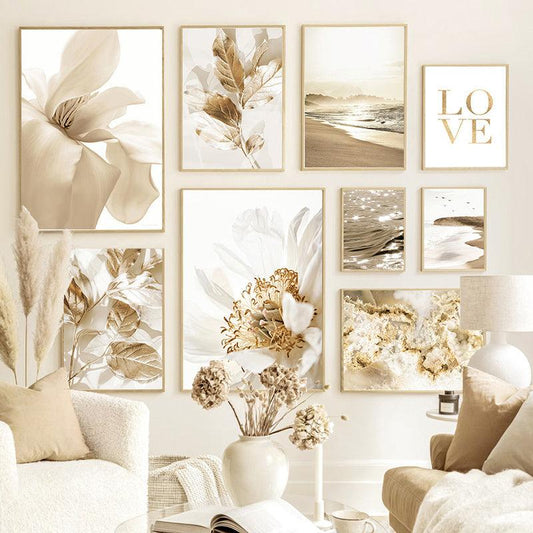 Modern Gold Foil Beach Canvas Art Wall Painting - Pacisia