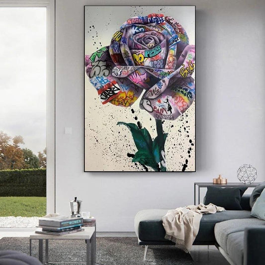 Modern Graffiti Rose Canvas Wall Art - Frameless Bedroom and Living Room Decor - Pacisia