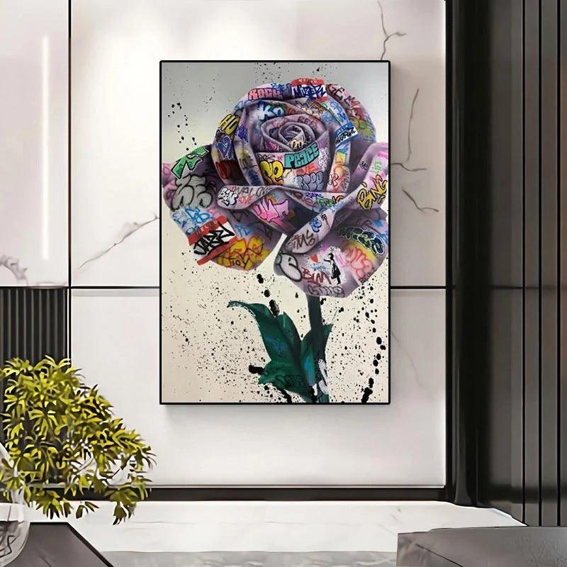 Modern Graffiti Rose Canvas Wall Art - Frameless Bedroom and Living Room Decor - Pacisia
