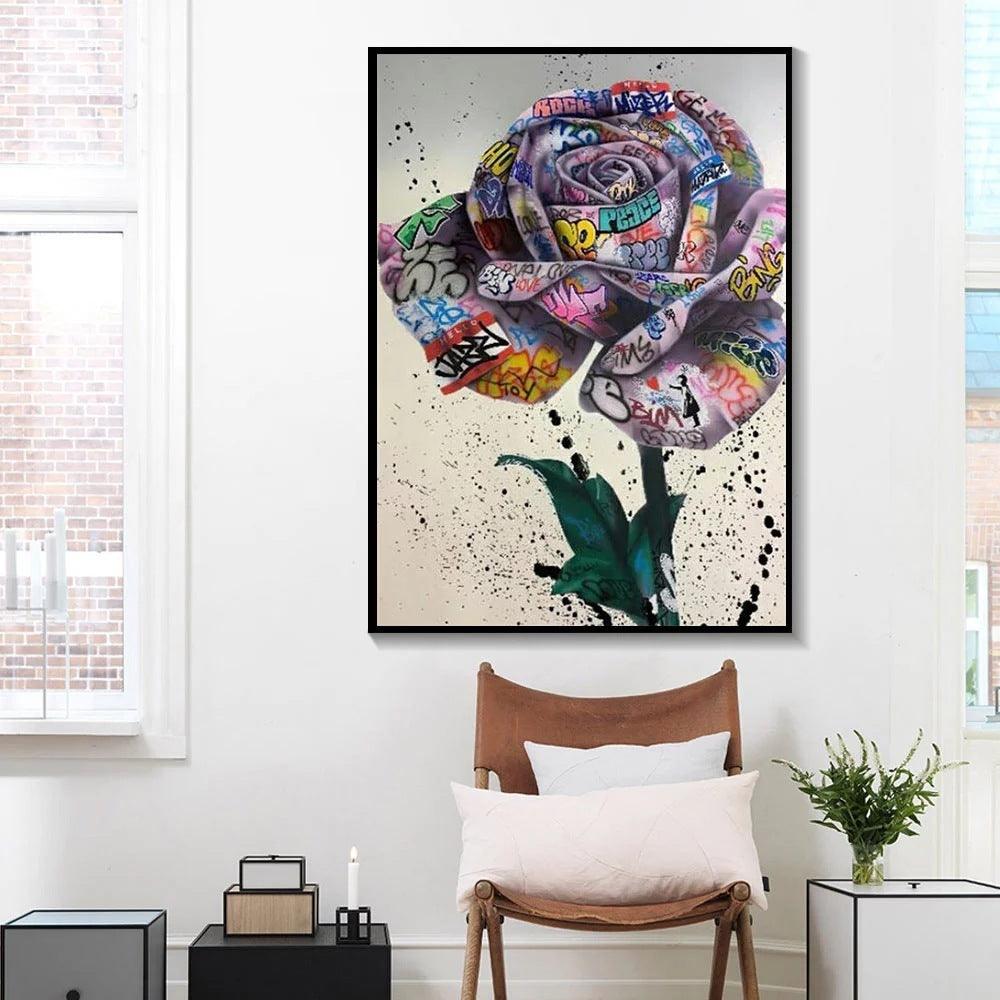 Modern Graffiti Rose Canvas Wall Art - Frameless Bedroom and Living Room Decor - Pacisia
