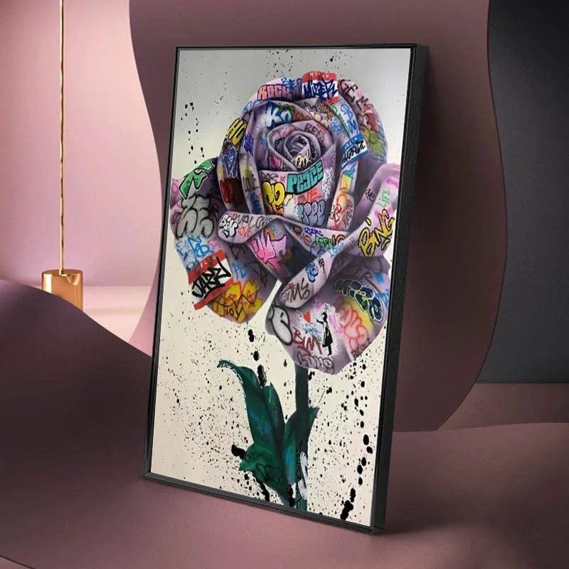 Modern Graffiti Rose Canvas Wall Art - Frameless Bedroom and Living Room Decor - Pacisia