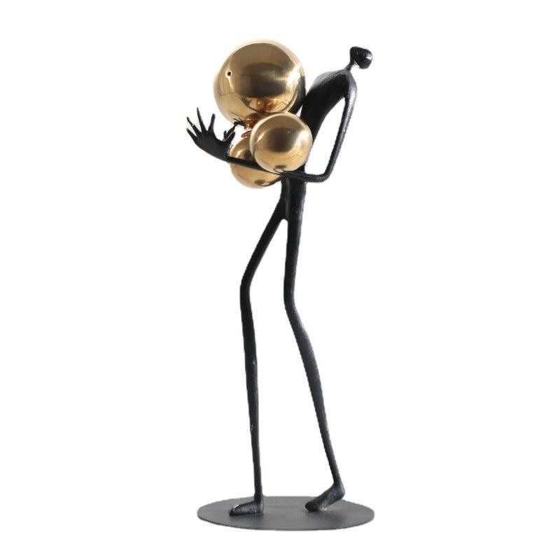 Modern Light Luxury Home Decoration Holding Ball Metal Figure Sculpture - Pacisia