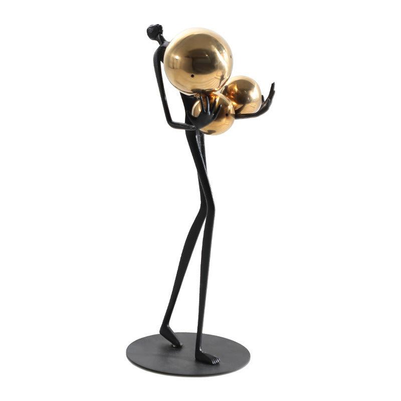 Modern Light Luxury Home Decoration Holding Ball Metal Figure Sculpture - Pacisia