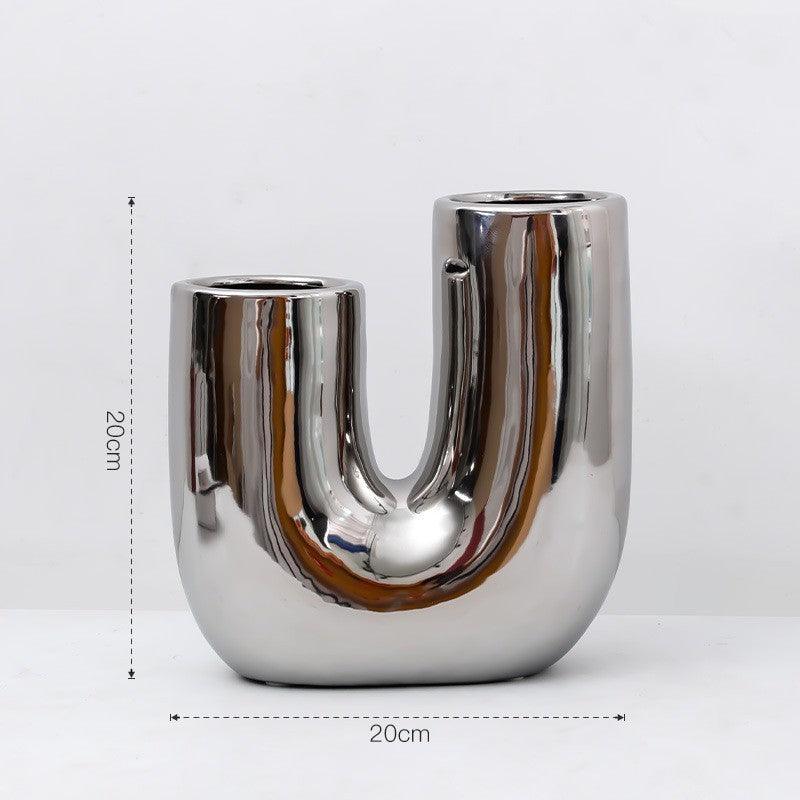 Modern Light Luxury Irregular Silver Plated Ceramic Vase - Pacisia