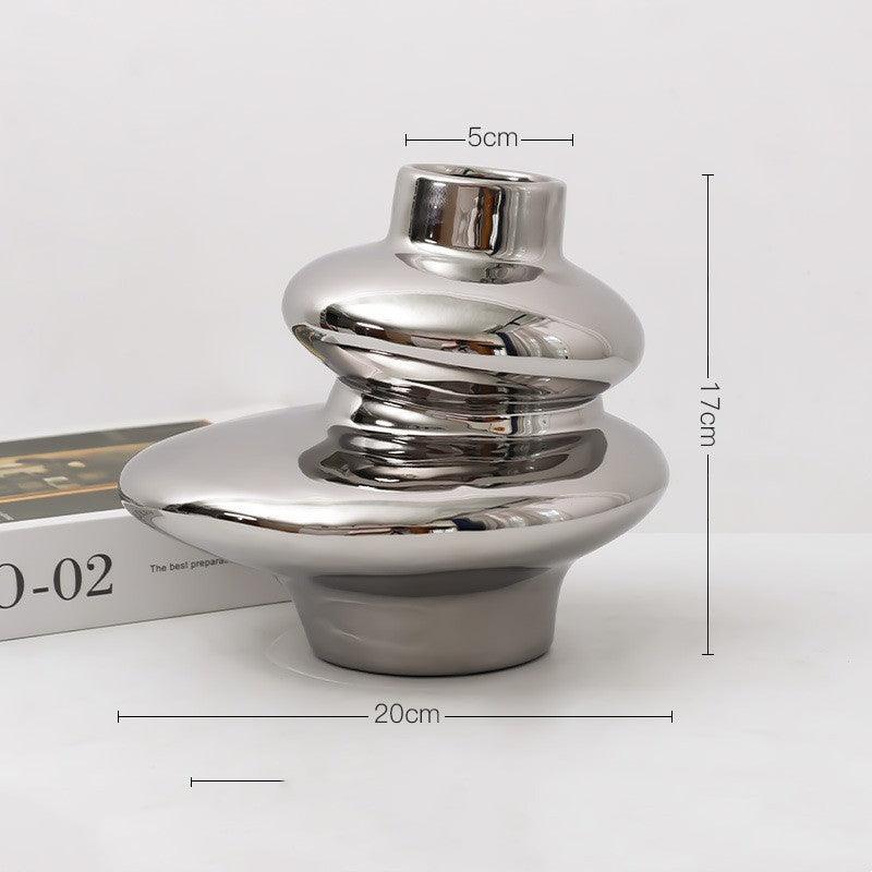 Modern Light Luxury Irregular Silver Plated Ceramic Vase - Pacisia