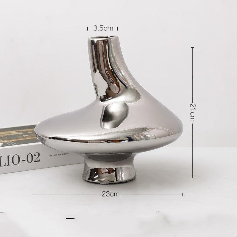 Modern Light Luxury Irregular Silver Plated Ceramic Vase - Pacisia