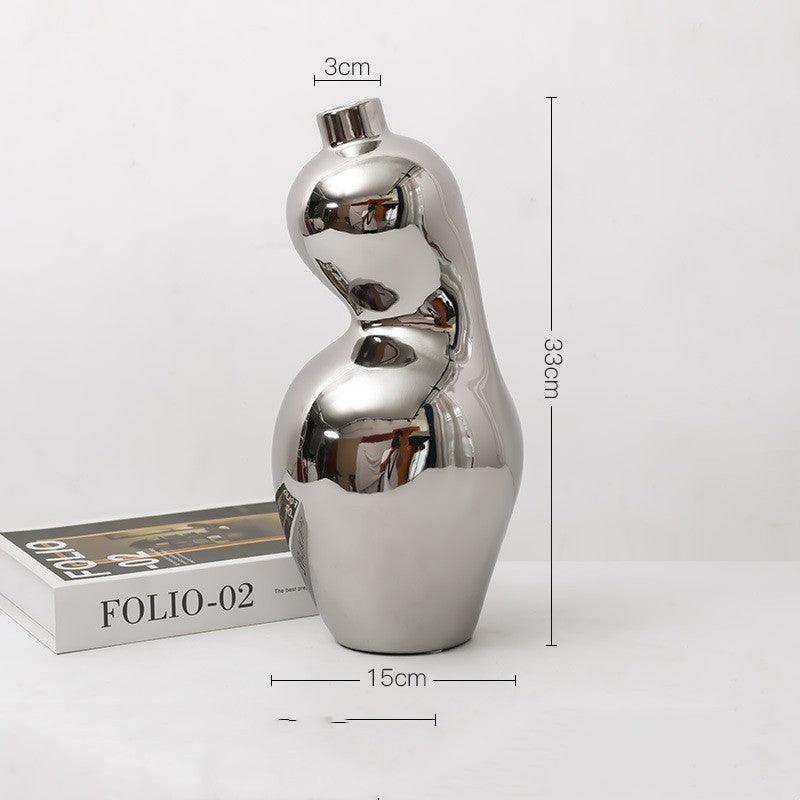 Modern Light Luxury Irregular Silver Plated Ceramic Vase - Pacisia