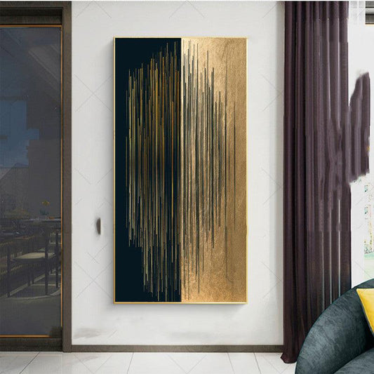 Modern Minimalist Black and Gold Abstract Lines Canvas Painting - Home Gallery Decor - Pacisia