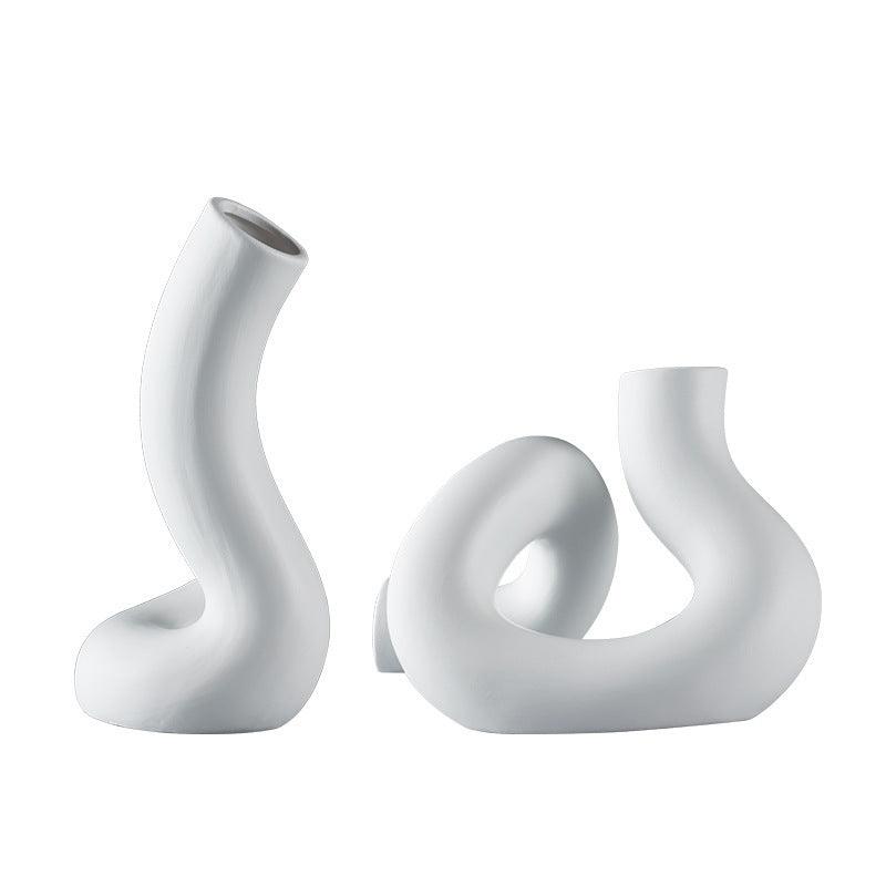 Modern Minimalist White Twisted Creative Vase Flower Arrangement Dried Flowers - Pacisia