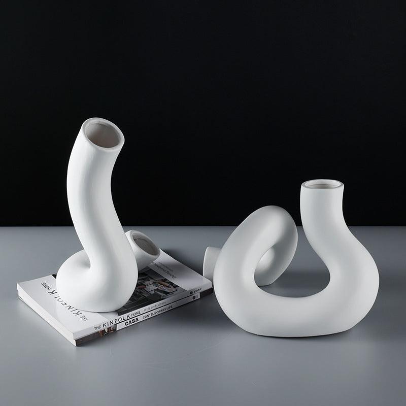 Modern Minimalist White Twisted Creative Vase Flower Arrangement Dried Flowers - Pacisia