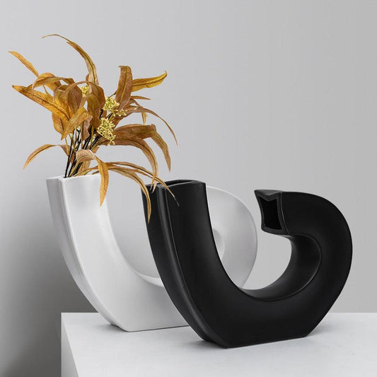 Modern Nordic Light Luxury Hook-shaped Note Ceramic Vase Ornaments - Pacisia