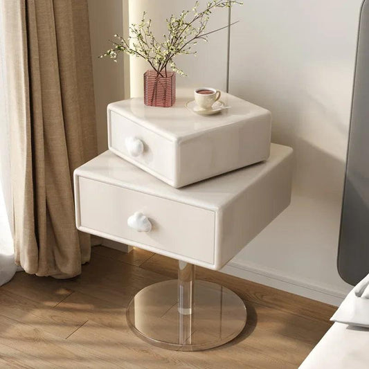 Modern Rotating Nordic Nightstand Double Layer Storage Cabinet Acrylic Modern Simple Solid Wood Tables De Nuit Furniture KMNS - Pacisia