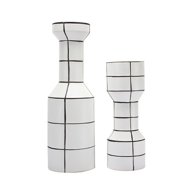 Modern Simple Nordic Creative Home White Ceramic Vase Fashion Stripe Handicraft Ornament Home Decoration - Pacisia