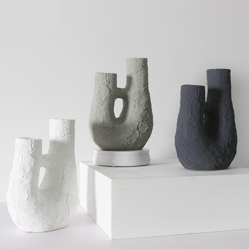 Modern Style Ceramic Vase Weathered Stone Candle Holder - Pacisia