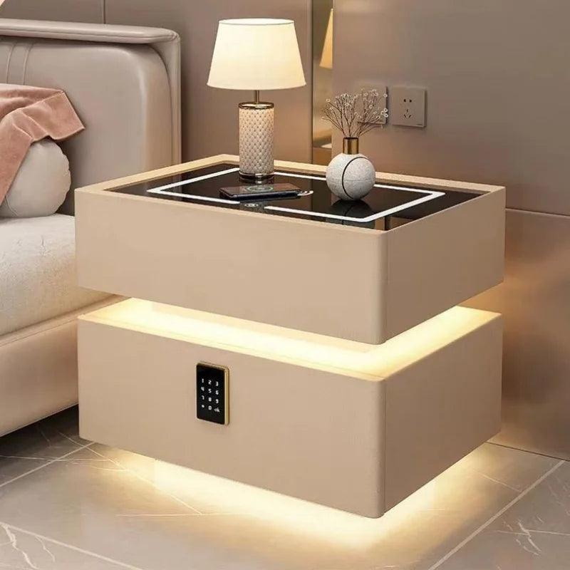 Modern Style Solid Wood Bedside Table with Wireless Charging Smart 2 Drawers Bedroom Nightstands with Lock 40cm - Pacisia