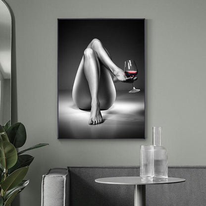 Modern Woman with Wine Glass Canvas Art - Black and White Painting - Pacisia