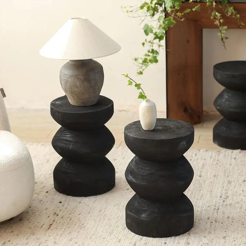MOMO Original Wooden Low Stool Wabi-sabi Small Side Table B&B Decorative Wooden Stool Retro Solid Wood Creative Sofa Table - Pacisia