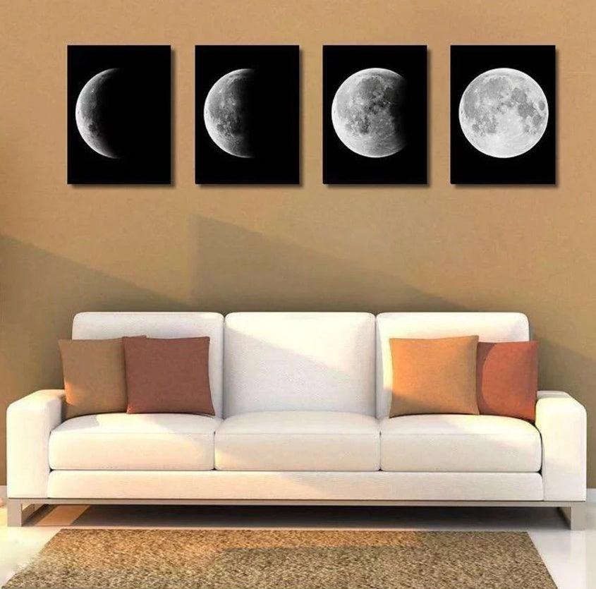 Moon Phases Four Panel Canvas Print Posters - Pacisia