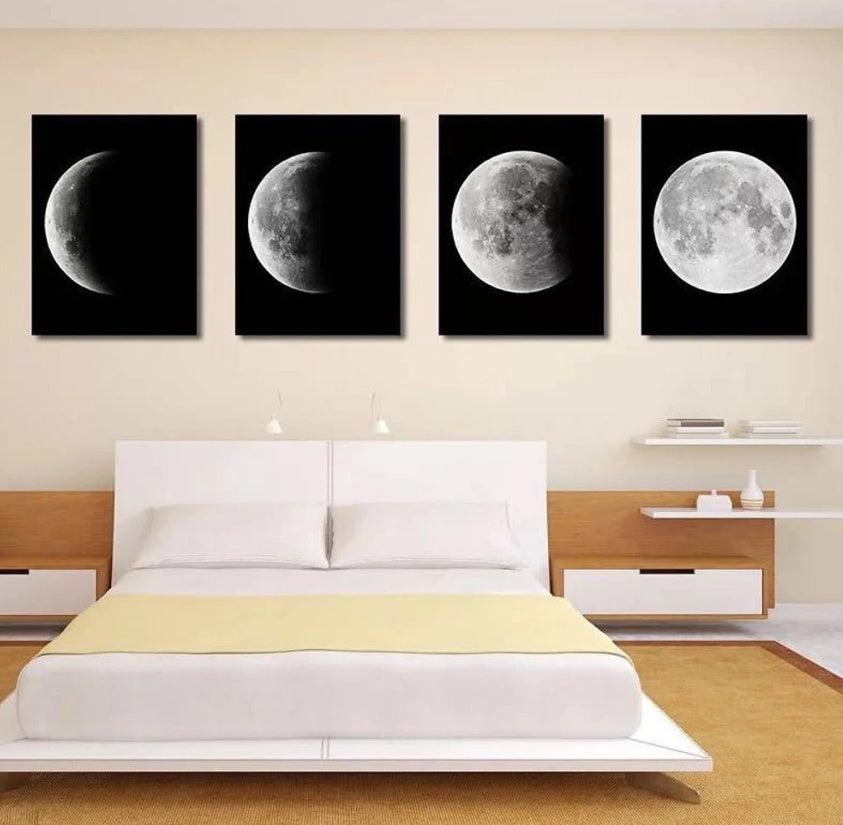 Moon Phases Four Panel Canvas Print Posters - Pacisia