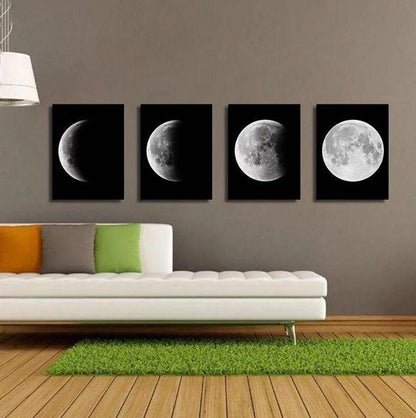 Moon Phases Four Panel Canvas Print Posters - Pacisia