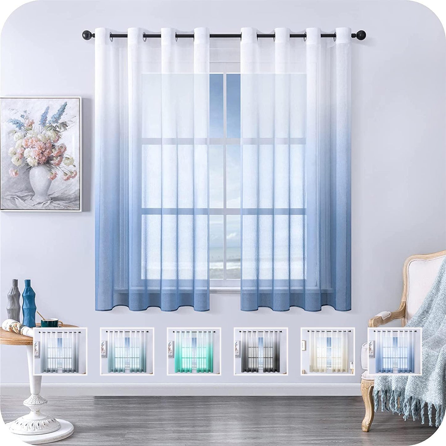 Morden Gradient Tulle Short Curtains For Living Room - Pacisia