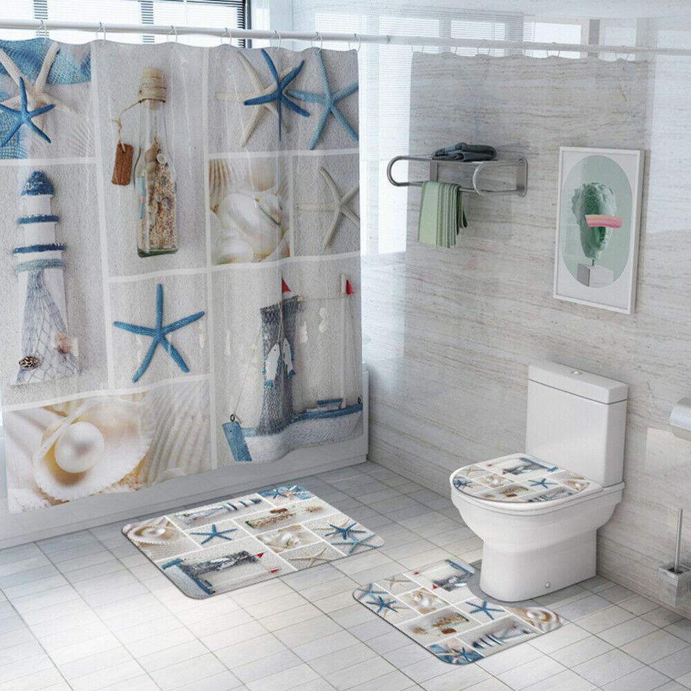 Non Slip Toilet Seat Cover Bath Mat Polyester Waterproof Shower Curtain Set Bathroom Carpet Home Decor Bathroom Foot Mat - Pacisia