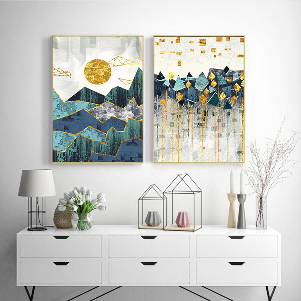 Nordic Abstract Geometric Mountain Landscape Wall Art Canvas Painting Poster - Pacisia