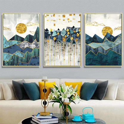 Nordic Abstract Geometric Mountain Landscape Wall Art Canvas Painting Poster - Pacisia