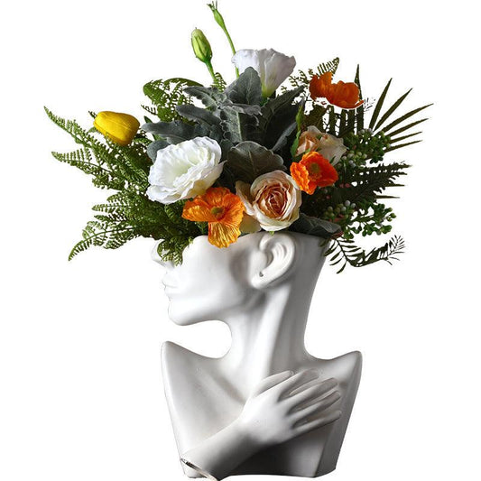 Nordic Ceramics Vase Human Head Abstract Half Body Flower Pot Decor Ornaments - Pacisia