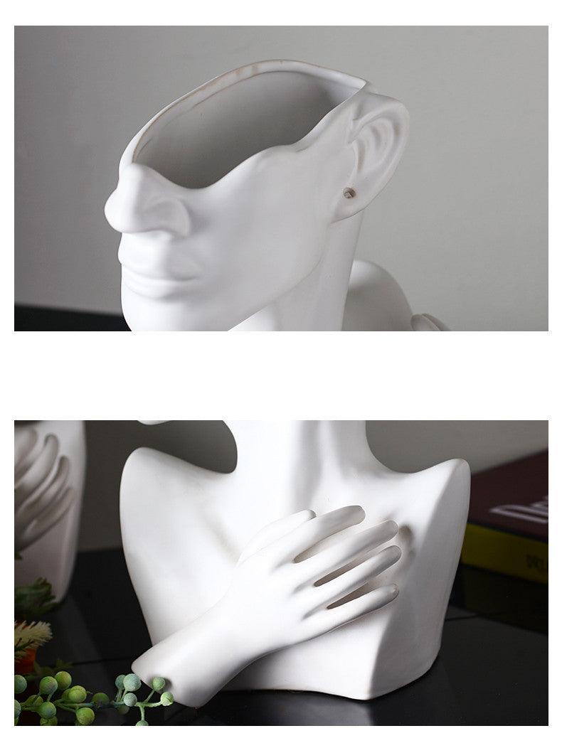 Nordic Ceramics Vase Human Head Abstract Half Body Flower Pot Decor Ornaments - Pacisia