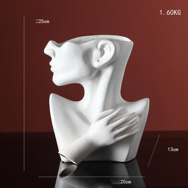 Nordic Ceramics Vase Human Head Abstract Half Body Flower Pot Decor Ornaments - Pacisia
