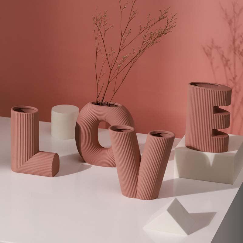 Nordic Creative Art LOVE Letter Stripe Ceramic Vase - Pacisia