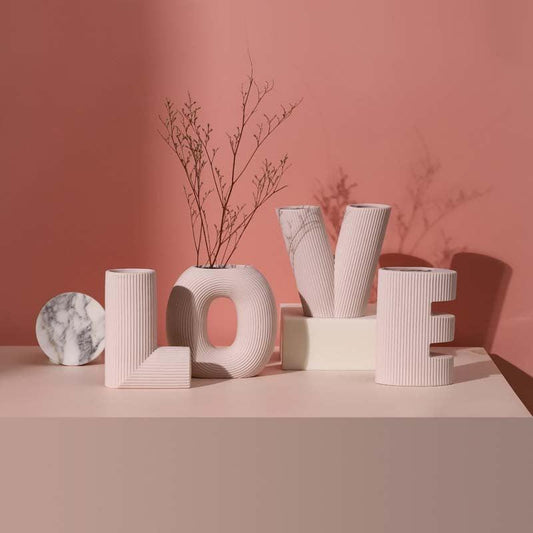 Nordic Creative Art LOVE Letter Stripe Ceramic Vase - Pacisia
