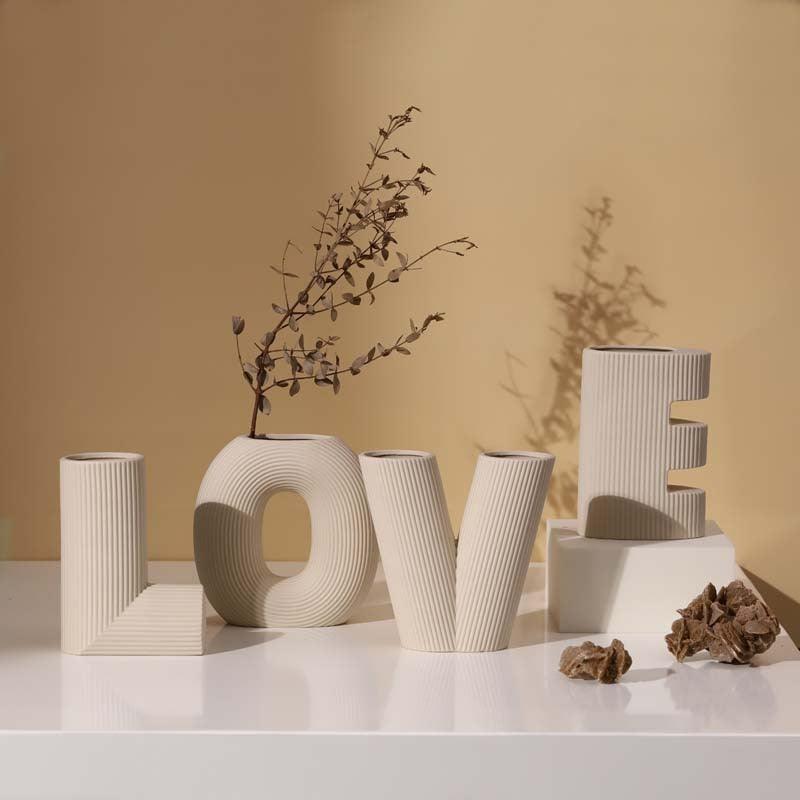 Nordic Creative Art LOVE Letter Stripe Ceramic Vase - Pacisia