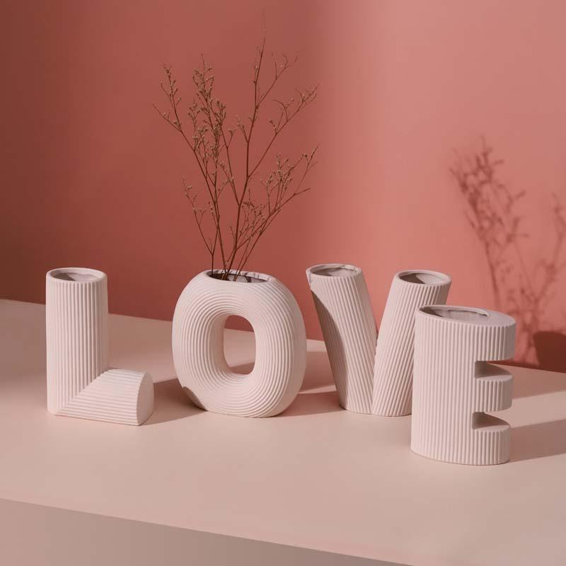 Nordic Creative Art LOVE Letter Stripe Ceramic Vase - Pacisia