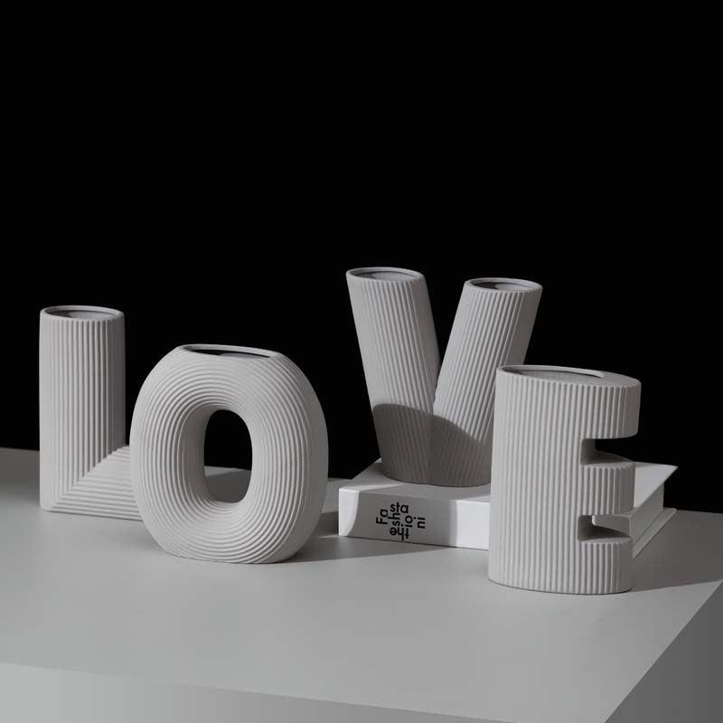 Nordic Creative Art LOVE Letter Stripe Ceramic Vase - Pacisia