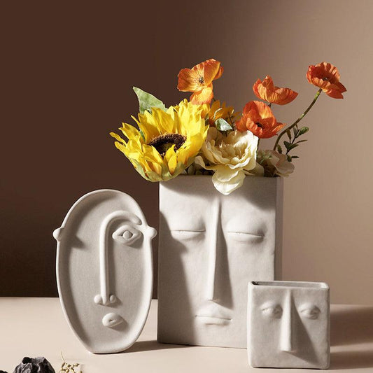 Nordic Creative Ceramic Vase Simple Face Decoration Bedroom Decoration Livingroom Porch Flower Arrangement Home Decoration - Pacisia